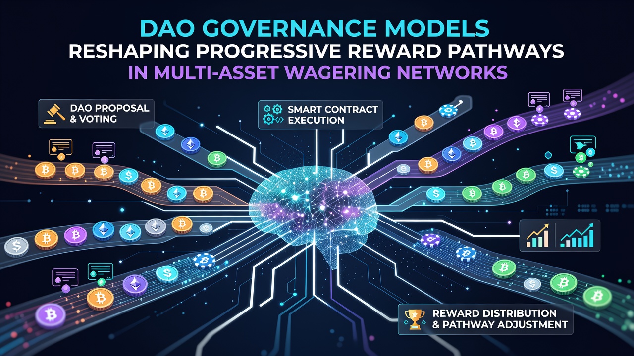 Darstellung von DAO-Governance-Strukturen in Krypto-Wettnetzwerken mit Fokus auf progressive Belohnungssysteme
