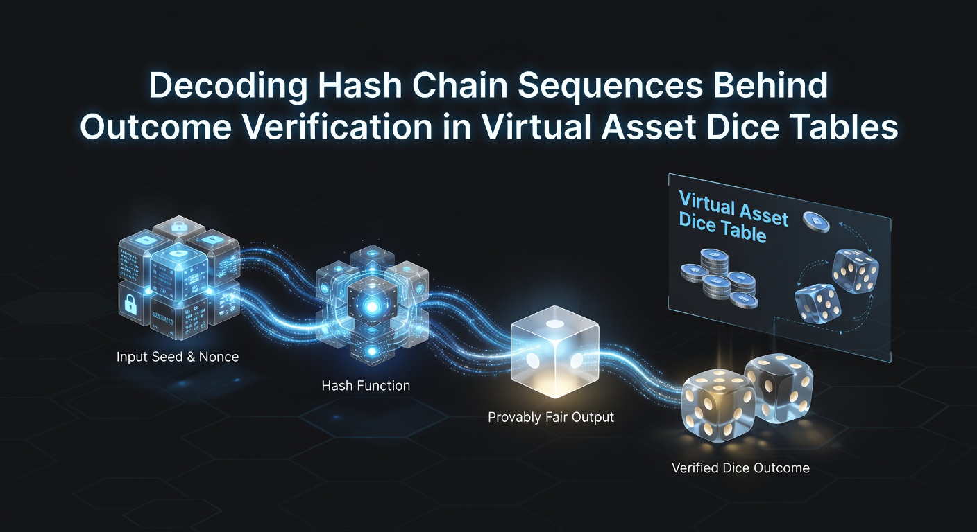 Illustration einer Hash-Chain-Sequenz in einem virtuellen Würfelspiel mit digitalen Assets