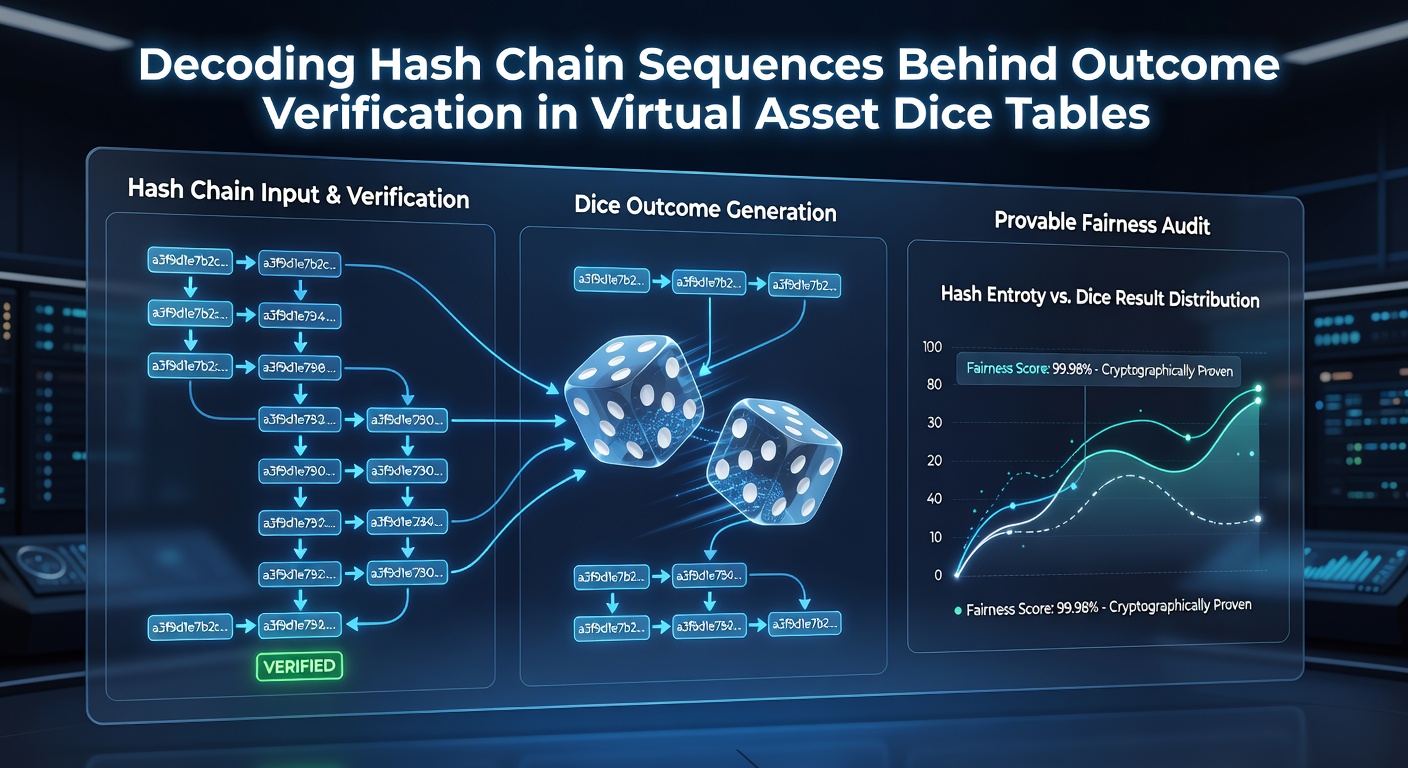 Diagramm zur Verifizierung von Hash-Sequenzen in Krypto-Dice-Tischen mit Asset-Integration